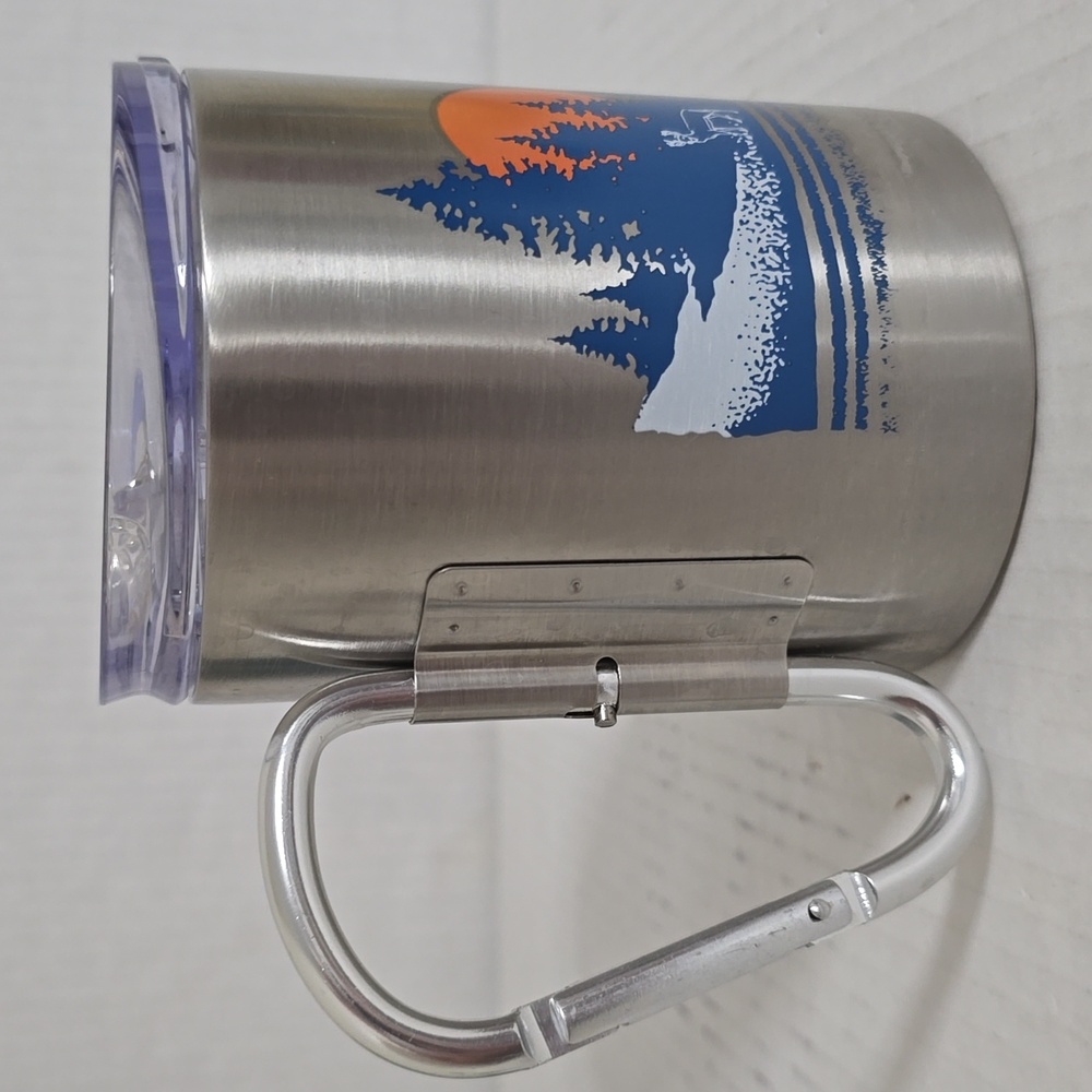NEW Ozark Trail Silver Mug with Blue Logo and Carabiner Handle - Picture 6 of 16